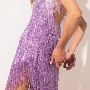 Sparkly tassels mini dress. Purple. Size XL. New with tags.